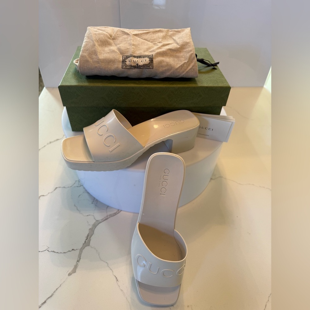 Gucci White Platform Slide Mules